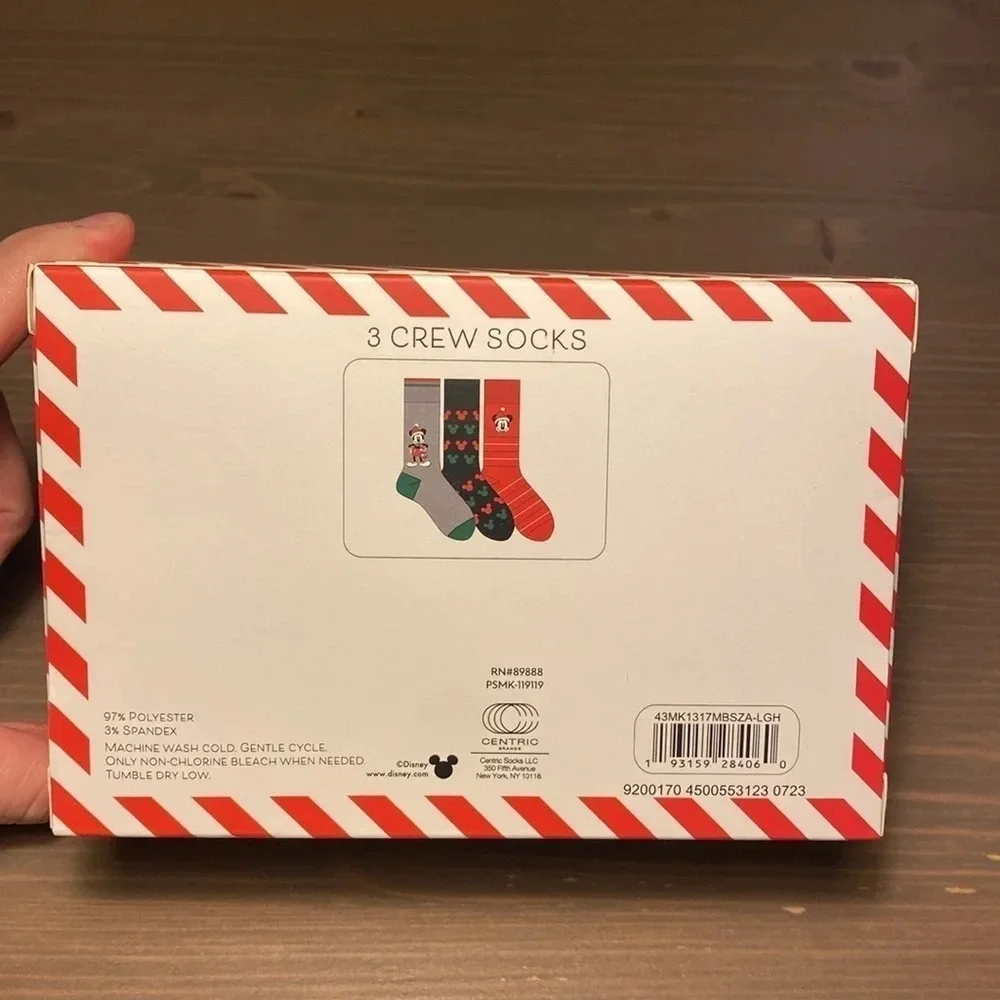 Disney Mickey Mouse Holiday Crew Socks Set 3 Pairs Gift Box NIB Red Grey Black